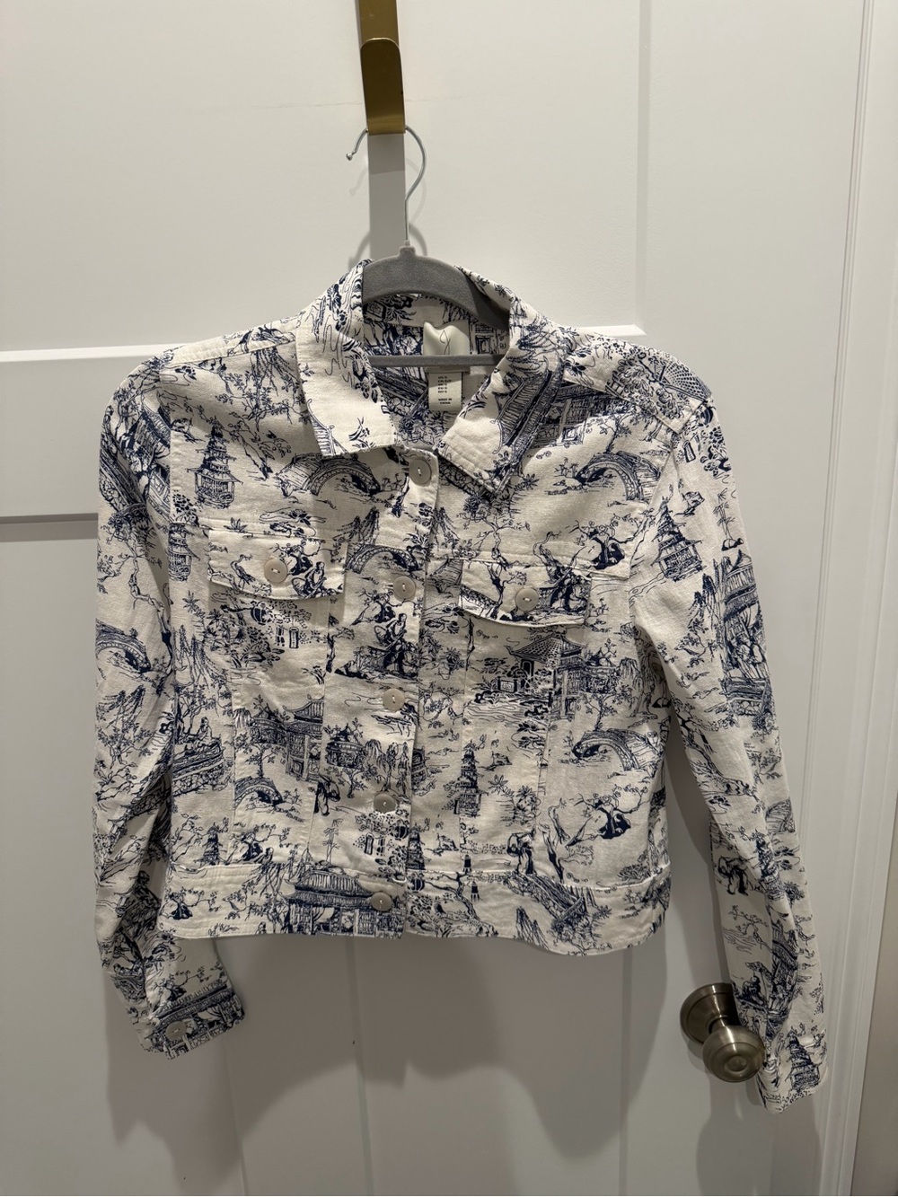 Joie White and Navy Toile Print Button-Up Shirt jacket - Picture 1 of 4